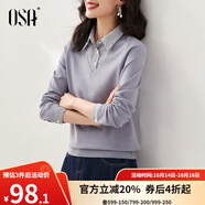 歐莎（OSA）小香風(fēng)假兩件黑色針織衫女外穿秋季2025年新款打底上衣 灰藍(lán)色A S