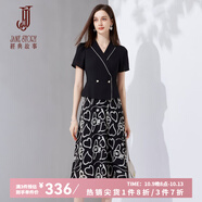 經(jīng)典故事（JANE STORY）法式西裝領(lǐng)碎花連衣裙女2024夏季新款設(shè)計(jì)感拼接時(shí)尚收腰顯瘦長(zhǎng)裙 黑色 M