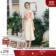 兩三事襯衫裙女2025夏季新款假兩件連衣裙油畫拼接裙子花雨初 淺米色 S