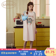 果殼（Gukoo）睡裙女春夏新款小企鵝系列睡衣女睡裙寬松睡裙圓領(lǐng)大卡通家居服B 天堂粉睡裙 L