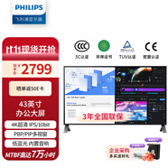 飛利浦（PHILIPS）43英寸辦公顯示器 4K超清 IPS TUV低藍(lán)光護(hù)眼 PBP分屏 內(nèi)置音箱 HDMI+DP+VGA 監(jiān)控顯示屏 438P1/93