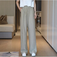 韓璐嬌（hanlujiao）休閑褲女裝夏季2025新款氣質(zhì)顯瘦通勤穿搭衣服運(yùn)動(dòng)冰絲闊腿褲子女 卡其褲子 XL （建議118-130斤）