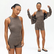 ONEUP針織羊毛兩件上衣休閑套裝疊穿單穿圓領(lǐng)背心女士春秋外套 咖啡色 S
