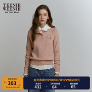 Teenie Weenie小熊女冬季休閑通勤彩色點(diǎn)子紗長(cháng)半開(kāi)襟套頭慵懶毛衣 粉色 M 165