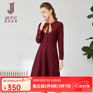 經(jīng)典故事（JANE STORY）經(jīng)典故事藍色小個(gè)子法式連衣裙女早春2025新款通勤系帶領(lǐng)長(cháng)袖裙子 D05 酒紅色 XL