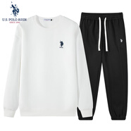 U.S. POLO ASSN.衛(wèi)衣男士春秋季圓領(lǐng)運動休閑長袖外套t恤上衣 白色套裝 2XL