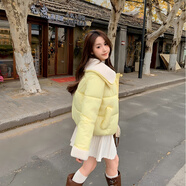 鹿王戀雪韓系短款羽絨棉服女冬季2025新款小個(gè)子羊羔毛領(lǐng)加厚保暖棉襖外套 淺黃色 L 100-120斤