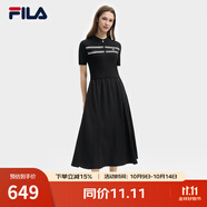 FILA斐樂官方女子連衣裙2025夏新款時(shí)尚休閑簡約修身短袖連身裙 正黑色-BK S 160/80A/S