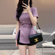 確不凡女大t恤短袖包臀長(cháng)款緊身上衣女遮臀收腰歐洲站2024修身顯瘦 紫色 S