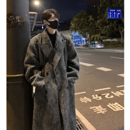 NEW OR MODE重磅韓系長(zhǎng)款毛呢大衣男秋冬季潮牌寬松外套vibe高街休閑情侶風(fēng)衣 深灰色 XL
