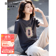 伯西亞品牌定制短袖T恤女2025夏季新款字母印花寬松休閑百搭圓領(lǐng)上衣 深灰 均碼 S