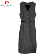 皮爾卡丹（pierre cardin）時(shí)尚套裝毛呢背心裙秋冬裝女長(cháng)款小香風(fēng)打底裙洋氣質(zhì)感連衣裙 灰色裙【單件】 2XL