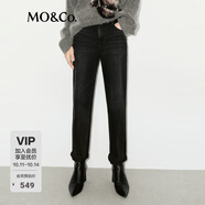 MO&Co.牛仔褲精裁中高腰九分小直筒錐形洗水黑色手磨貓須摩安珂 牛仔黑色 XL 29
