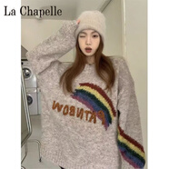 拉夏貝爾（La Chapelle）口袋款寬松圓領(lǐng)套頭毛衣上衣2023冬季新字母刺繡設計針織衫女 純100自動(dòng)發(fā)熱KD-卡其色 OL+GC風(fēng) 純100自動(dòng)發(fā)熱XL 建議120-135斤