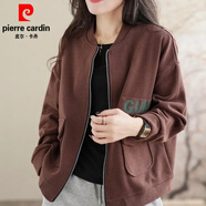皮爾卡丹（pierre cardin）開(kāi)衫衛衣外套女士2025春秋季新款洋氣減齡百搭棒球服時(shí)尚夾克上衣 咖啡色 3XL 建議145斤-160斤