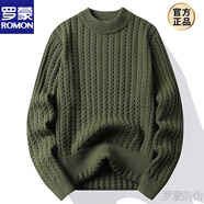 羅蒙（ROMON）出口品質(zhì)日本單春秋季純棉半高領(lǐng)毛衣男有大碼青年保暖針織衫新品 8963軍綠色【半高*領(lǐng)】 2XL 【150-170斤】
