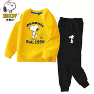 史努比 SNOOPY童裝兒童套裝春秋純棉男女童衛(wèi)衣兩件套寶寶運(yùn)動(dòng)褲潮款 黃色衛(wèi)衣/黑褲-1950 130