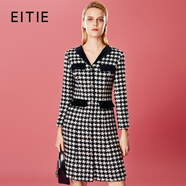 愛(ài)特愛(ài)（EITIE）復古顯瘦V領(lǐng)小香風(fēng)千鳥(niǎo)格連衣裙2025冬季新款修身襯衫裙8007730 極簡(jiǎn)黑20 XL (170)