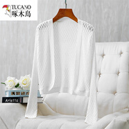 啄木鳥(niǎo)品牌旗袍外搭真絲小披肩女針織桑蠶絲開(kāi)衫短外套鏤空長(cháng)袖坎肩2025 純白色 均碼適合體重85-120斤