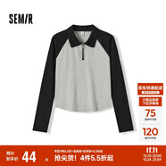 森馬（Semir）POLO衫女短款拼色插肩袖修身上衣小個子秋顯瘦套頭衫101524115003