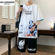 彼羅戈登青少年夏季休閑運動(dòng)套裝12-15歲初高中學(xué)生短袖t恤16大童男孩夏裝 白色(短袖+短褲) M(建議體重70-90斤)