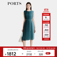 PORTS寶姿女裝2024春夏新款腰鏈裝飾圓領(lǐng)無袖優(yōu)雅漸變百褶連衣裙 綠色 L (8)