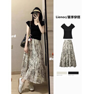 韓璐嬌（hanlujiao）連衣裙女裝2025夏季新款溫柔風(fēng)穿搭時尚小個子復(fù)古碎花裙子套裝女 半身裙 XL (建議115-130斤)