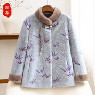 奉孝媽媽冬季新款皮草短外套女中老年人冬裝仿水貂絨奶奶裝上衣服加厚 紫色 3XL(建議105-120斤)