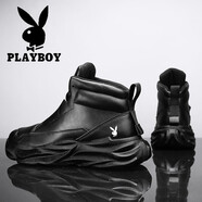 花花公子（PLAYBOY）鞋子男鞋2025秋冬季新款男士休閑鞋子男款增高皮面純白老爹鞋男 黑色  CPL1260581 40
