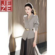 JEZE秋裝搭配一整套上班通勤時(shí)髦洋氣高端職業(yè)灰色西裝外套半身裙套裝 圖片色 上衣+半身裙(不含腰帶)【z】 XL