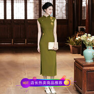 綠色新中式國風(fēng)旗袍刺繡氣質(zhì)女人味十足2025年新款優(yōu)雅連衣裙長款 SC22111綠色 2XL