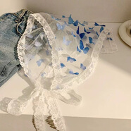 山頭林村印花頭巾 蝴蝶結蕾絲蝴頭巾女生包頭三角形可愛(ài)時(shí)尚復古裝飾拍照 藍色蝴蝶