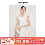 Mandy Zhang白色時尚小香風背心連衣裙女夏季設(shè)計感亮片無袖短裙子 梔子白 XS