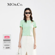MO&Co.春夏鏤空簡約修身短袖T恤黑色設(shè)計感挖空T恤女小白T 馬卡龍綠色 XS 155