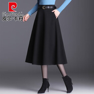 皮爾卡丹（pierre cardin）格子毛呢裙大擺裙女秋冬新款半身長(zhǎng)裙高腰顯瘦a字裙垂感遮胯冬裙 黑色 M 2尺/27碼