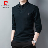 皮爾卡丹（pierre cardin）襯衫領(lǐng)假兩件套男秋季長(zhǎng)袖t恤加絨毛衣假領(lǐng)上衣條紋襯衣針織 T9833綠色 常規(guī) 3XL 185體重160斤-180斤
