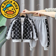 G·DUCK KIDS小黃鴨男童運(yùn)動(dòng)套裝春秋季新款帥寶寶時(shí)尚秋裝兒童休閑潮牌兩件套 黑色 120(建議115厘米左右)