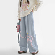 森女部落原創(chuàng  )燈芯絨糖果色休閑褲闊腿褲長(cháng)褲新款秋冬女裝 藍色（單件） 單件 L