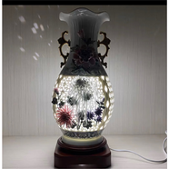 新中式臺面陶瓷花瓶潮州通花藝術(shù)品擺件家居工藝品客廳裝飾品送禮 大吉祥配紅木插電紅木底座