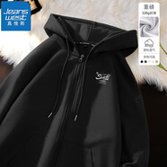 真維斯（JEANSWEST）連帽開衫衛(wèi)衣中性風(fēng)重磅潮牌青少年春秋外套簡約休閑男女同款帽衫 黑色（心動微笑白X） L(推薦110-130斤)
