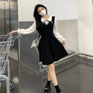 伊琦蕾2025秋新款大碼女裝胖mm假兩件拼接連衣裙長(zhǎng)裙修身顯瘦學(xué)院風(fēng)裙子 高級(jí)感短款連衣裙 3XL 【建議145-160斤】