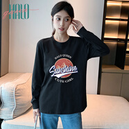 Halo QueenT恤女春夏時(shí)尚設(shè)計(jì)感印花長袖t恤舒適寬松內(nèi)搭上衣H141T2119