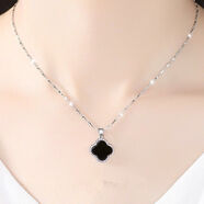 WOUG鋯銀925四葉草項鏈女ins吊墜項鏈女生韓版簡(jiǎn)約銀鎖骨 款式一四葉草小清新(銀色)