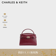 CHARLES&KEITH鱷魚(yú)紋凱莉包手提斜挎婚包包女包生日禮物CK2-50270880-1 Burgundy葡萄酒紅色 S