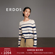 ERDOS 春夏精紡棉絨混紡圓領(lǐng)減齡?；陾l紋法式套衫抽繩女針織衫 白 L 165/88A
