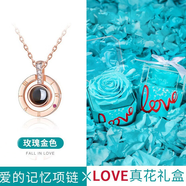 Vana愛的記憶100種我愛你銀投影項(xiàng)鏈女七夕情人節(jié)禮物送女朋友老婆 愛的記憶項(xiàng)鏈玫色（真花禮盒）