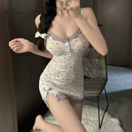 里農新款純欲性感吊帶連衣裙女包臀裙碎花蕾絲小胸開(kāi)叉吊帶超短裙女款 套裝（加胸墊款） 身高150-160CM（建議80-115斤）