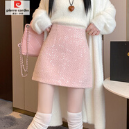 皮爾卡丹（pierre cardin）法式小香風半身短裙女秋冬2025秋季新款亮片裙粗花呢一步包臀裙子 粉色 S