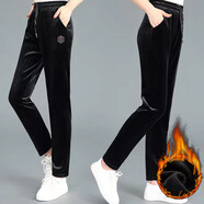 金絲絨女褲中老年媽媽平絨休閑褲秋冬加絨加厚保暖褲子跑江湖熱賣(mài) 純黑款 加絨 5XL 【130-155斤】