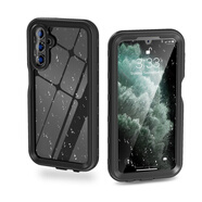 品怡適用三星A54三防手機套A12A35防摔透明a023s全包潛防水殼5G 黑色【透明底殼】 三星A54【5G】